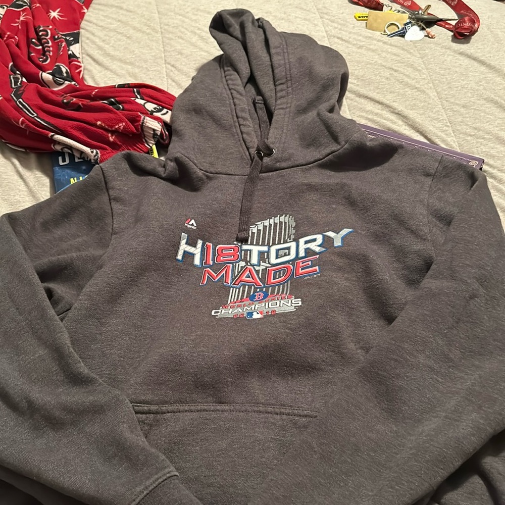 Mens Boston Red Sox Red Hoodie MLB Do Damage 2018 Champs Authentic Majestic sz L